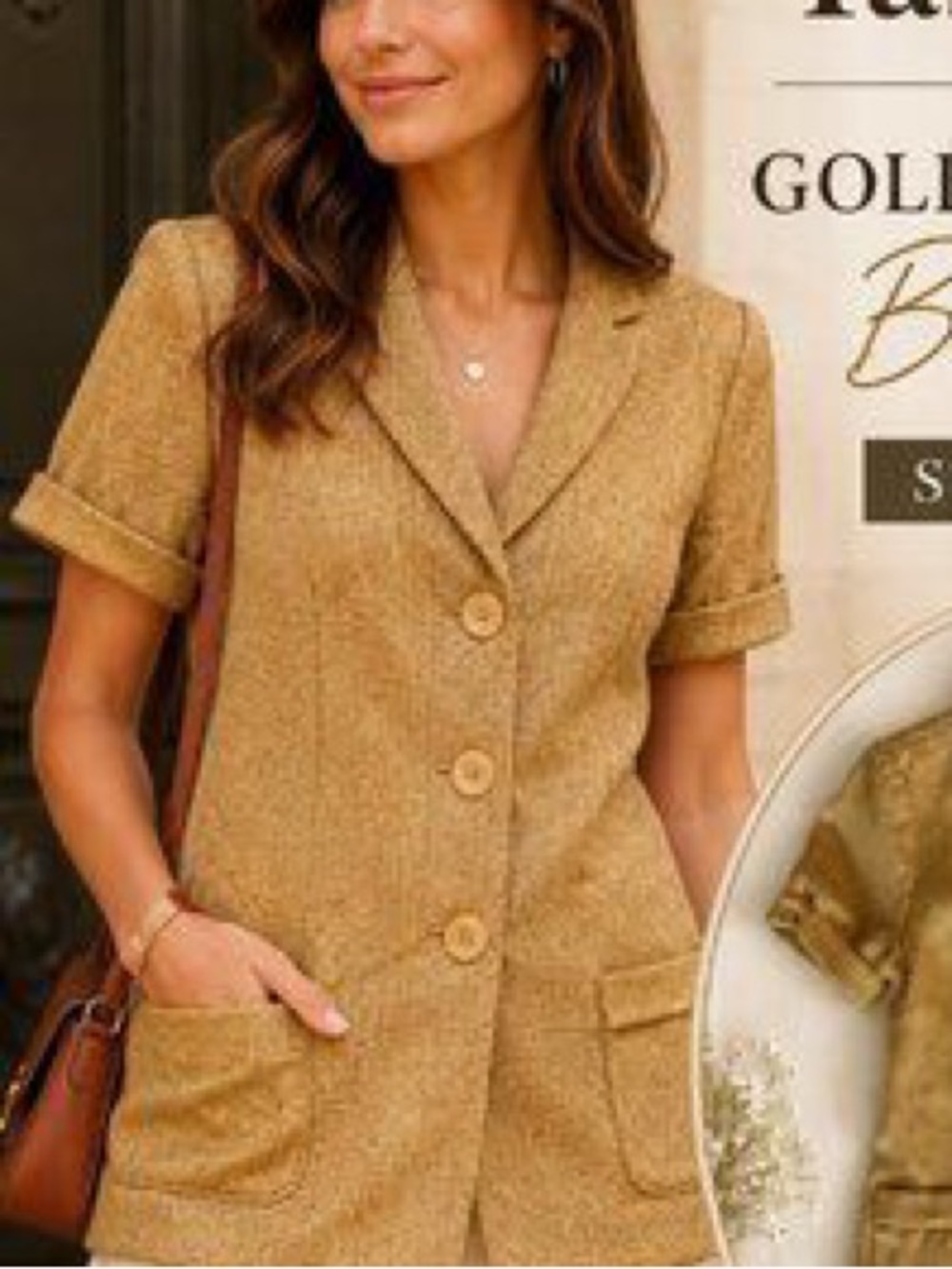 Anthropologie TABITHA Jacket Cardigan Womens 10 Yellow Gold Tweed Blazer - Picture 2 of 5